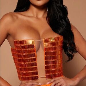 Fashion Nova Metallic Orange Strapless Crop Top